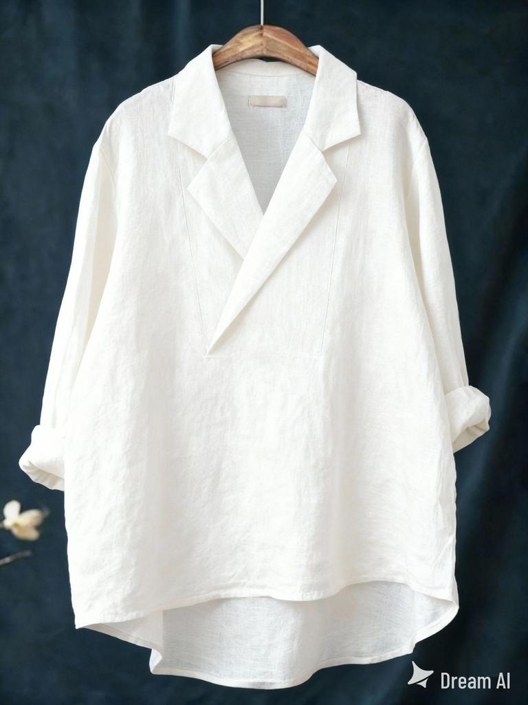 2025 Trendy European & American Women's Solid Suit Collar Shirt for Spring & Summer