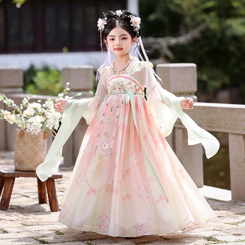Girls Hanfu Summer 2026 Fairy Princess Skirt - Chinese Tang Suit Style Dress 130 cm