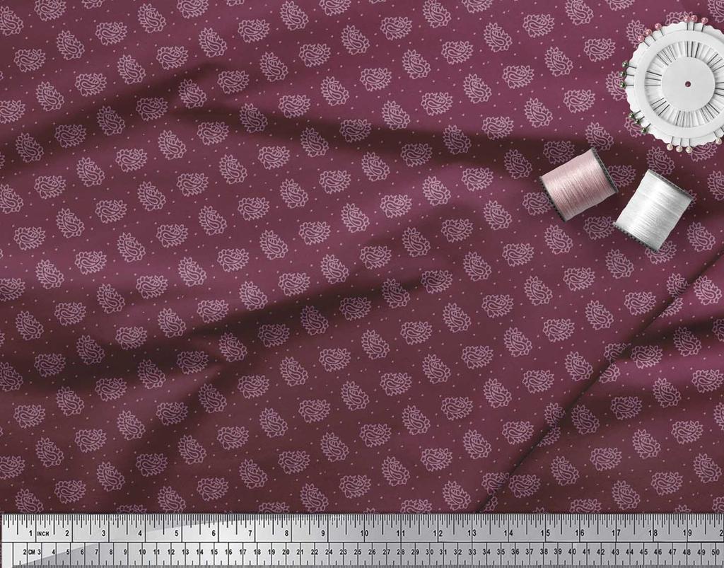 Soimoi Japan Crepe Satin Fabric Dot & Paisley Print Fabric by Metre 42 Inch