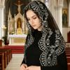 Elegant Lace Embroidered Floral Head Scarf For Church Prayer And Religious Ceremonies Soft Polyester Religious Scarf