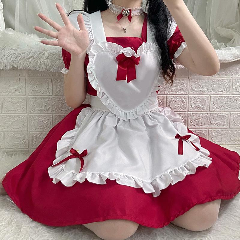 Alice Red Wine Sweetheart Lolita Cosplay Maid Outfit - Cute Princess Dress