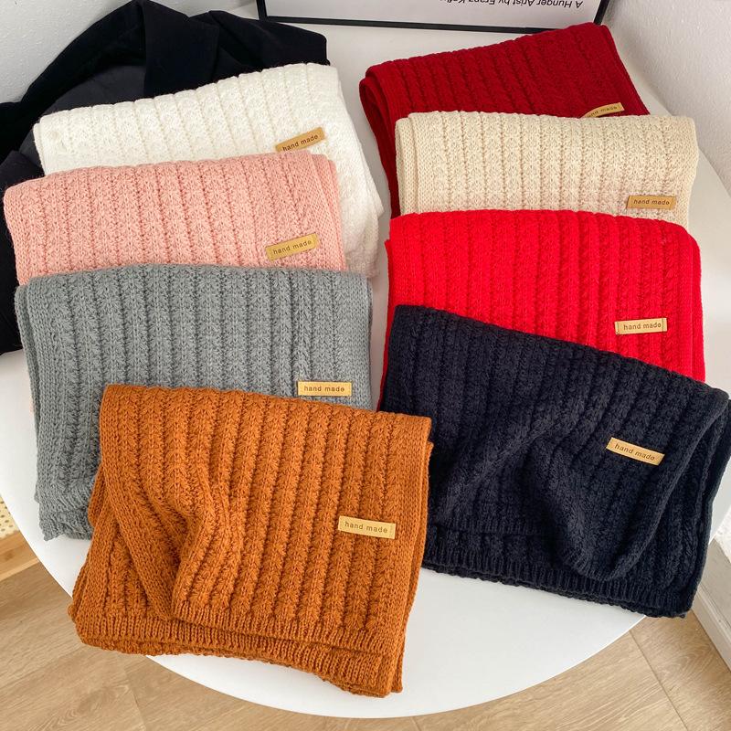 Versatile knitted wool red scarf women's new winter high-end warm couple scarf student