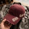 Embroidered Cross Washed Baseball Cap with Holes Punk Style Adjustable Streetwear Hat for Unisex