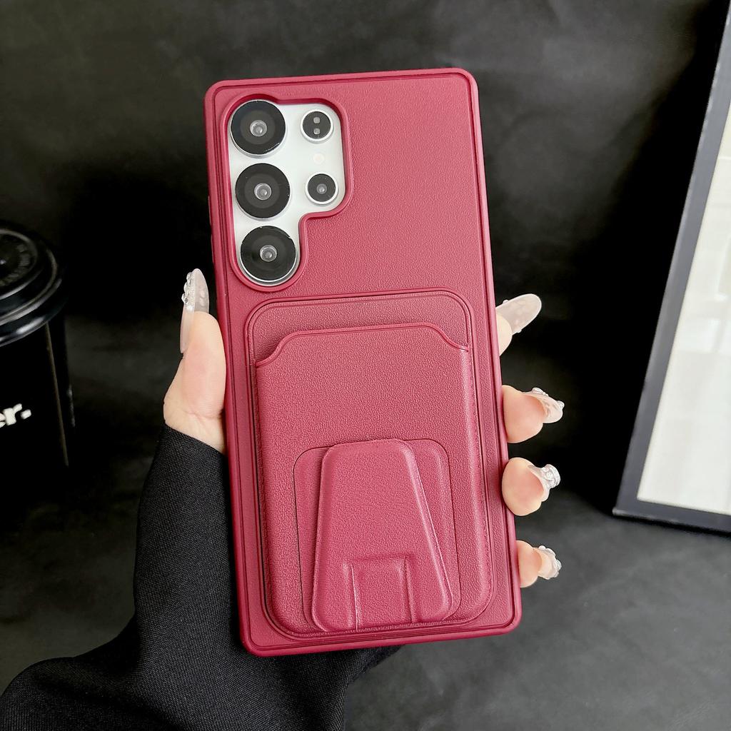Applicable To Samsung S26Ultra Trapezoidal Card Case Holder, Mobile Phone Case S25Ultra Anti-drop A57 Leather Pattern Protective Case