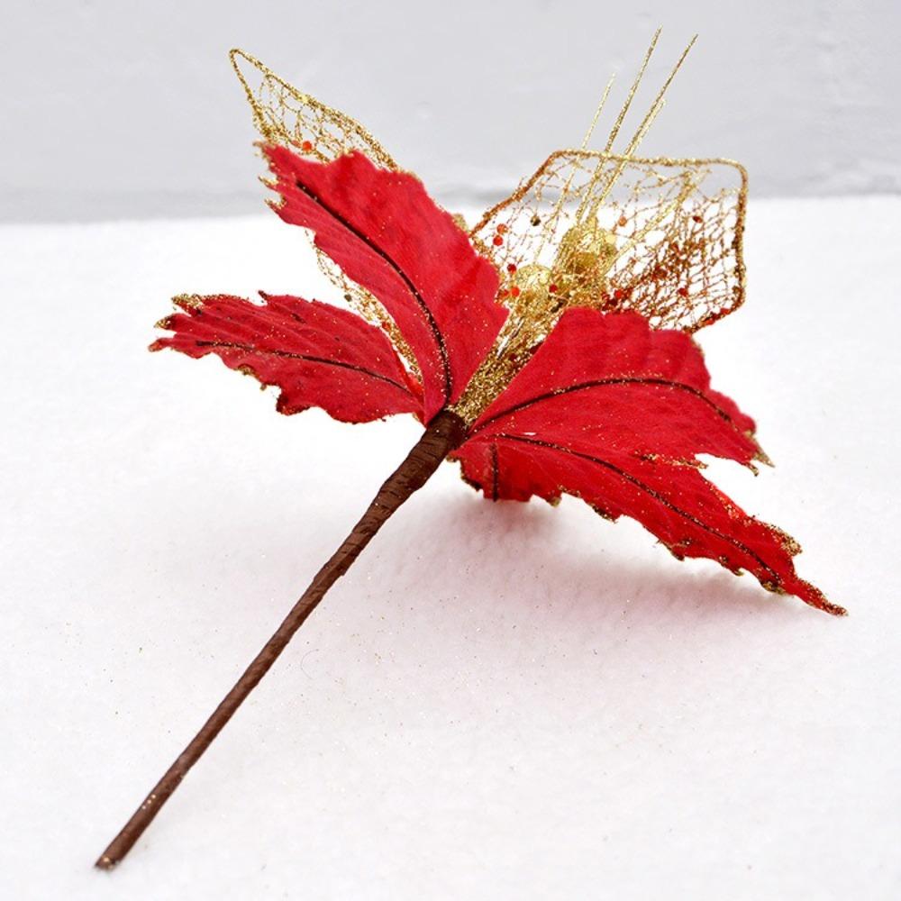 Fabric Plastic Fake Flower 22cm Xmas Tree Decorations Christmas Artificial Flowers New Year