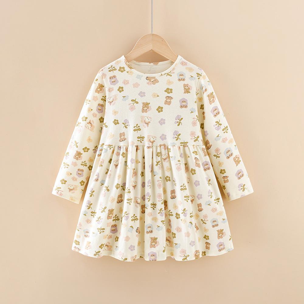 Girls Cotton Long Sleeve Dress Spring Autumn Cartoon Princess Dress For Kids Sweet Casual Children Clothing