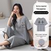 Women's Pure Cotton Pajama Set with Built-in Bra, Short Sleeve Top & 7/8 Pants - Sweet Summer Homewear.