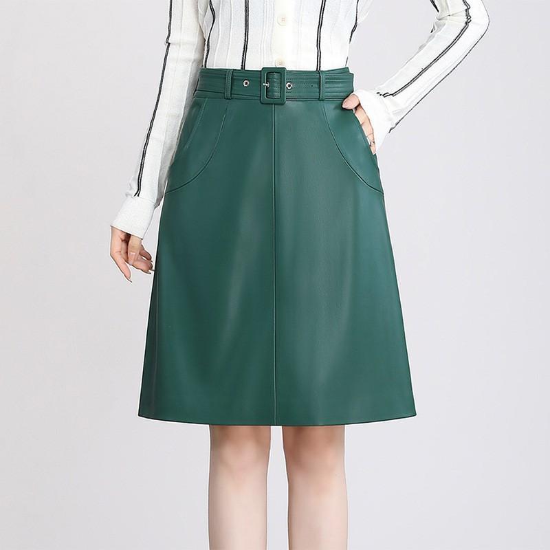 Womens High Waist Straight Midi Skirt Solid Color Sheepskin Blend A-line Fall 2026 Plus Size 26