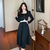 Ruffled Long-sleeved Top, Small Fragrant Skirt, Women's Autumn and Winter Fashionable Large Size Slimming Two-piece Set
