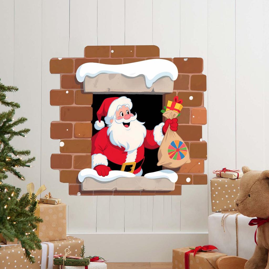 Christmas Elements Holding Gift Bag, Breaking Wall Sticker, Children's Room, Home Decoration, Holiday Wall Sticker