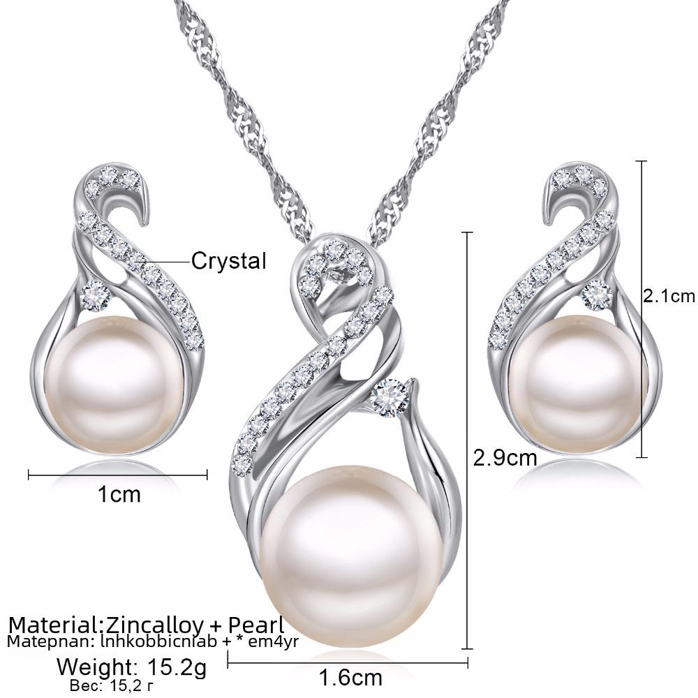 Geometric 8-Shaped Pearl Diamond Necklace and Earring Set for Bridal Weddings