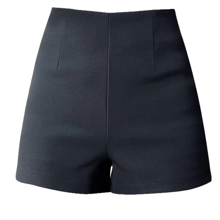 Women's Black High Waist Suit Shorts with Plus Velvet Lining - Slimming Elastic A-Line Leggings for Autumn and Winter