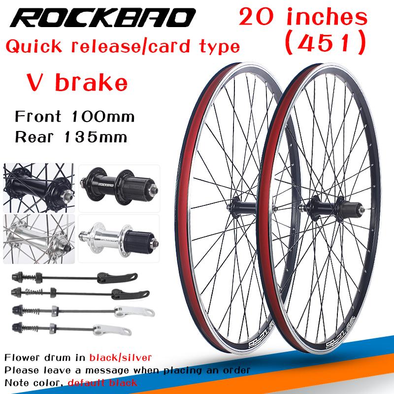 ROCKBAO Mountain Bike 20inch V brake Wheel set 406/451Rotary type Cassette 2Bearing 100X135mm 6/10S Bicycle Wheel