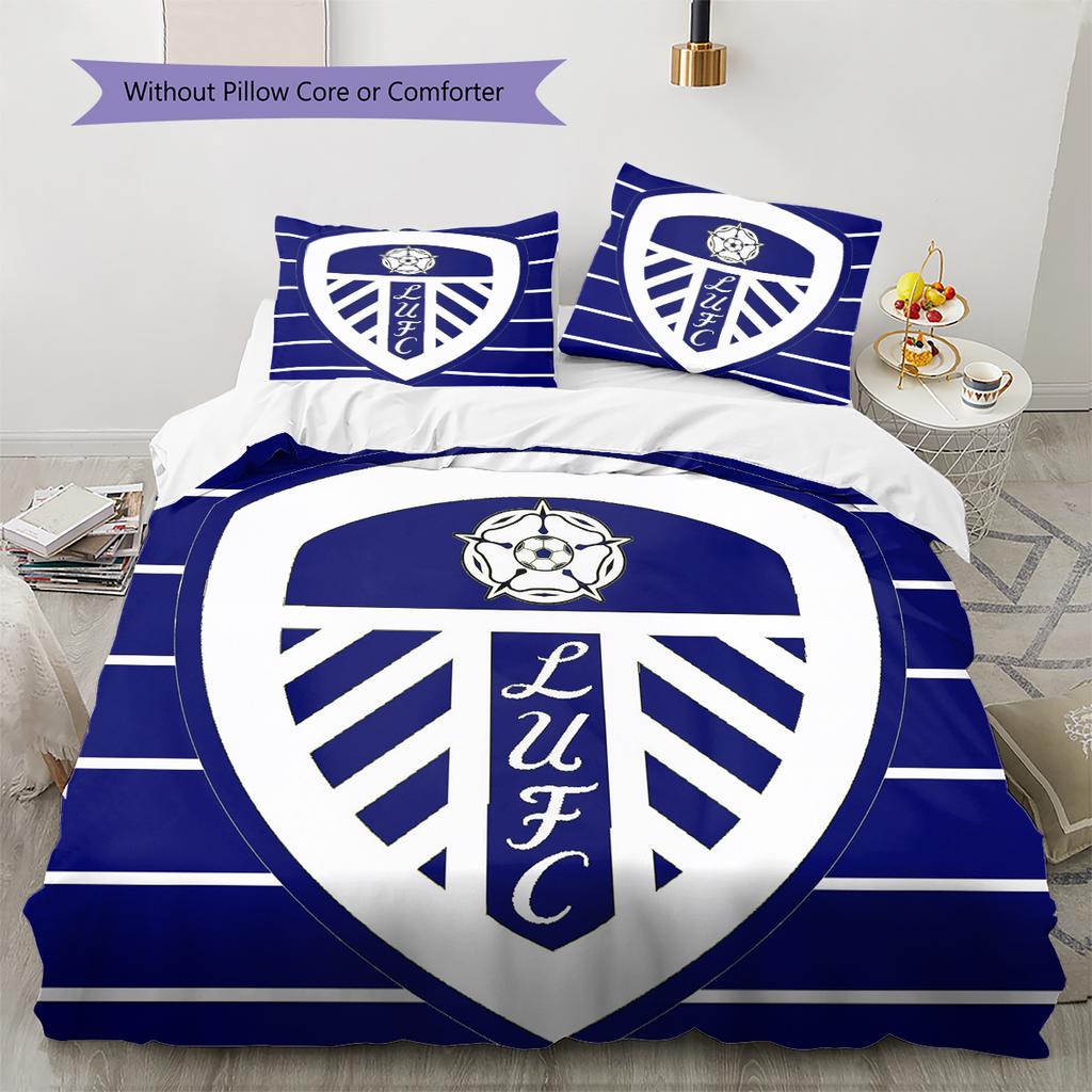 Leeds United Abzeichen Muster Bettwäsche Heimdekoration Geburtstagsgeschenk (1 Bettbezug + 2 Kissenbezüge, ohne Füllung)