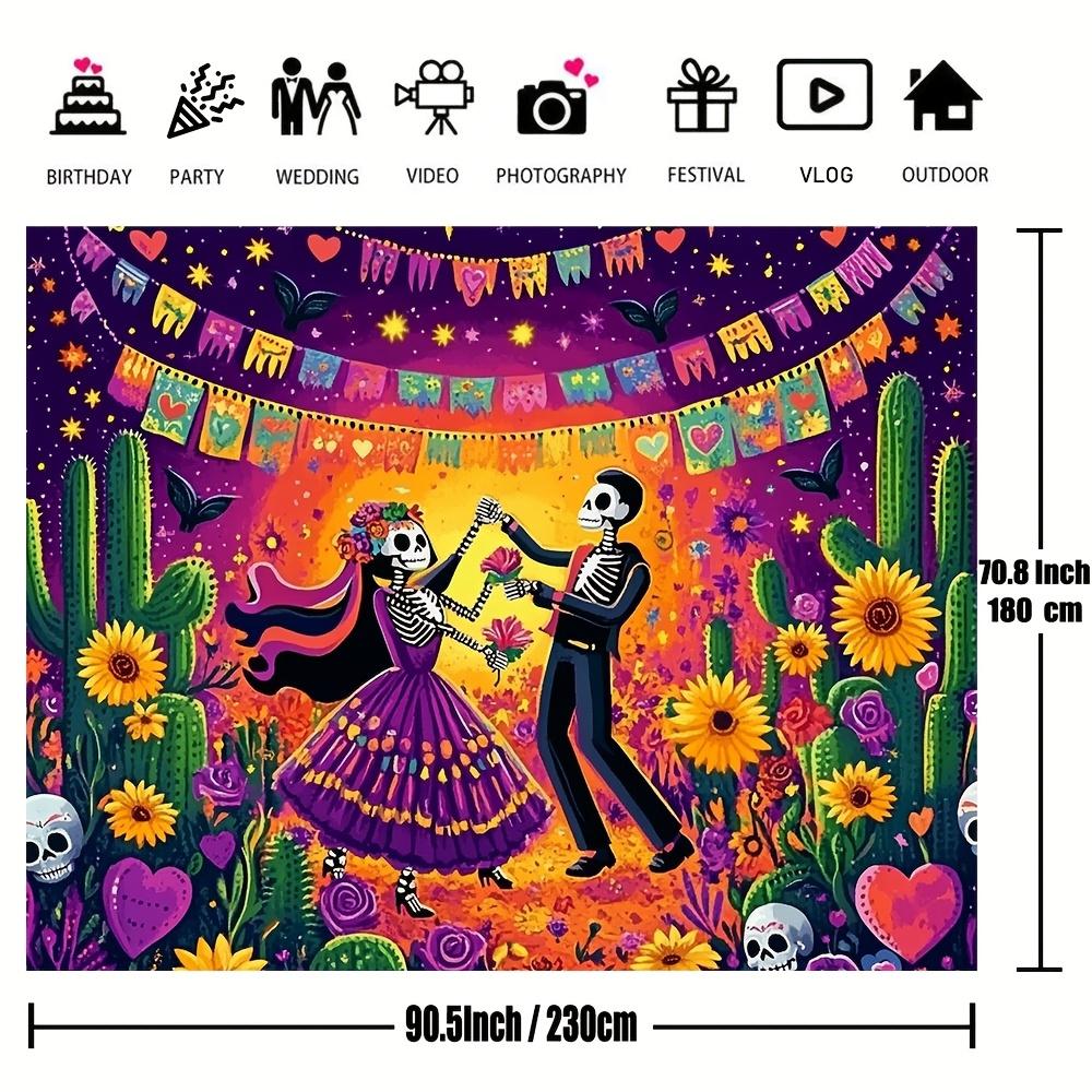 1 piece, Day of the Dead Skeleton Dancing banner: Festive home and garden decoration, multi-functional, polyester fabric