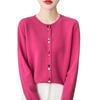 Women's Korean Style Long Sleeve Knit Cardigan - Round Neck, Fashionable Button-Up Sweater with Stylish Design and Vibrant Colors.