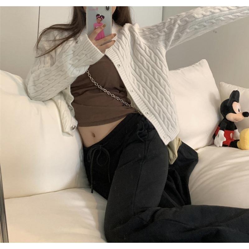 Gentle Soft Waxy Twist Short Sweater Women's Autumn New Candy Color Crew Neck Knitted Cardigan Jacket