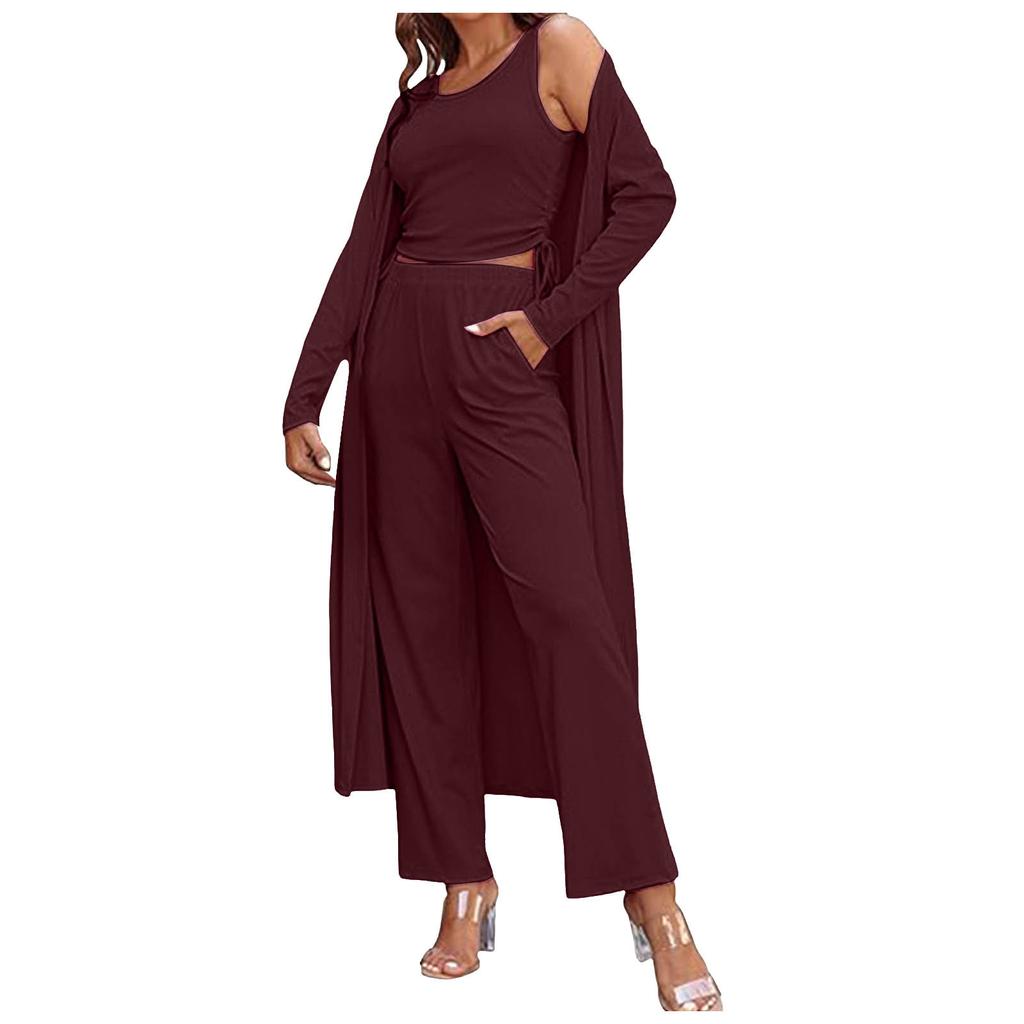 Wide Leg Suit Trousers Women Women Casual Fashion 3 Piece Cardigan Drawstring Vest And Ropa De Mujer Verano 2024 Tendencia