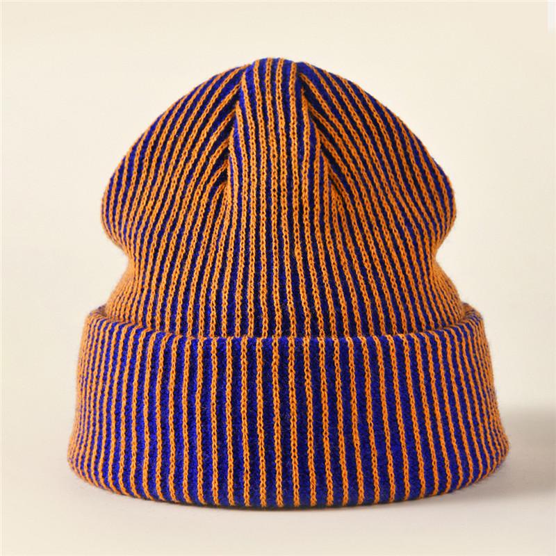 Baggy Gestrickte Mütze Für Damen Neue Winter Designer Weich Atmungsaktiv Warm Skullies Gorros Herren Einfarbig Gestreift Strickmütze Adult orange