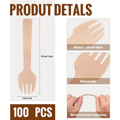 100 buc Furculiță din lemn de unică folosință mini furculiță 4 inch furculiță mică capacitate mare aperitiv furculiță compostabilă veselă mini tacâmuri tort