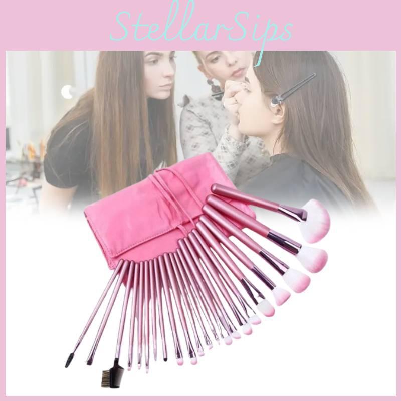 Make-up Pinselset 22tlg. Mit Tragbarer Rosa Pinselrolle Zum Verblenden Und Für Detailarbeiten
