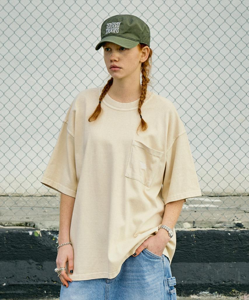 Peullukeu Slam Logo Pigment Pocket Short Sleeve T-Shirt Light Beige Fst401
