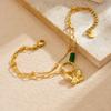 Gold Plated Stainless Steel Double Layer Butterfly Charm Bracelet with Green Beads for Women