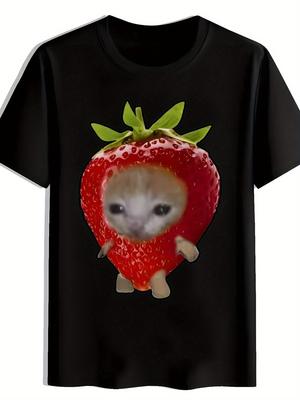 Men'S Strawberry Kitten Face Print T-Shirt
