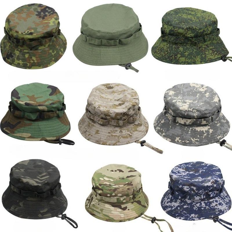 Cappello a secchiello mimetico tattico con visiera corta e tesa rotonda, cappello da pescatore mimetico stile militare, cappello da sole per escursionismo, caccia e attività all'aperto