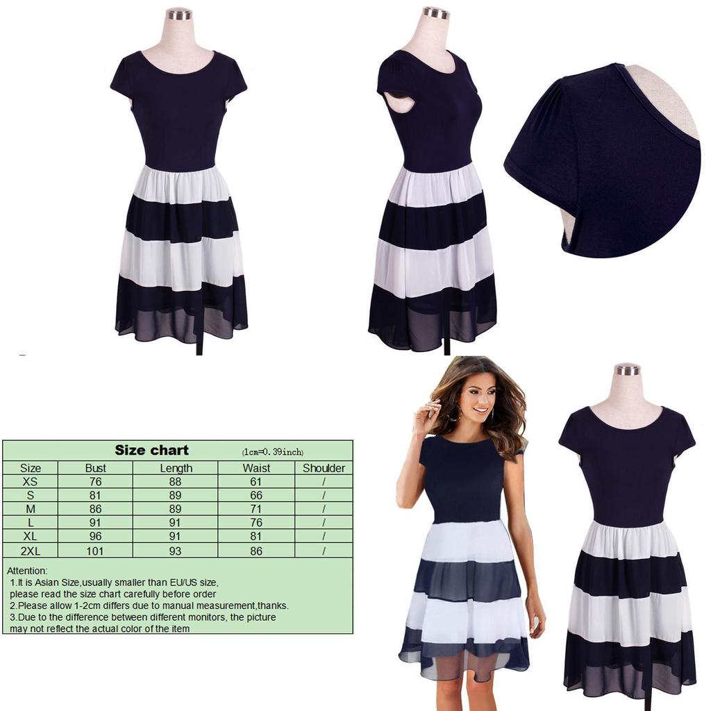Premium Quality Women Chiffon Striped Dress With Short Sleeves And Zipper Closure