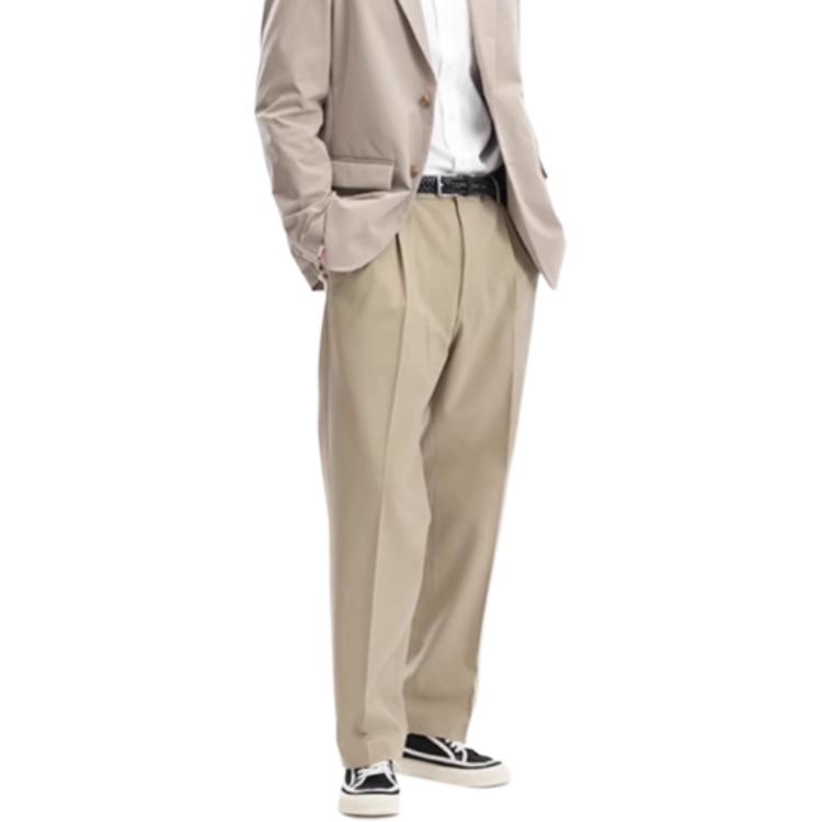 UNIQLO Solid Color Business Zipper Wide Leg Casual Pants Unisex bottoms Dark-Beige 462197-32