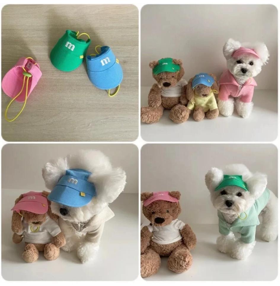 1 Piece Summer M-Shaped Embroider Three-Color Sun Hat for Dogs, Pet Cats, Pets, Elastic Pig Nose Buckle Adjustment Hat