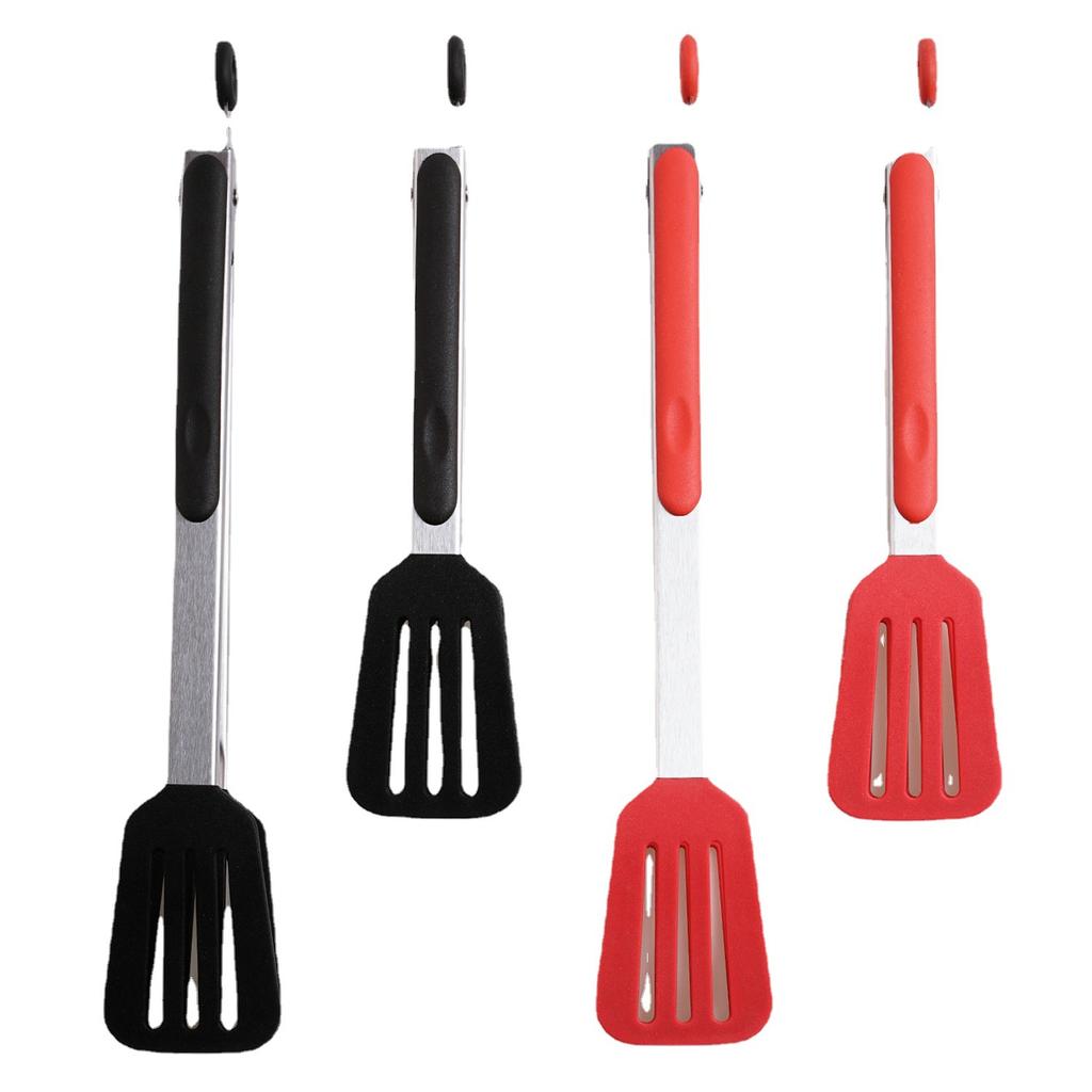 9/12 Inch Spatula Tongs with Stand Red Cooking Tongs Slotted Silicone Tongs for Kitchen Grilling BBQ Buffet Serving