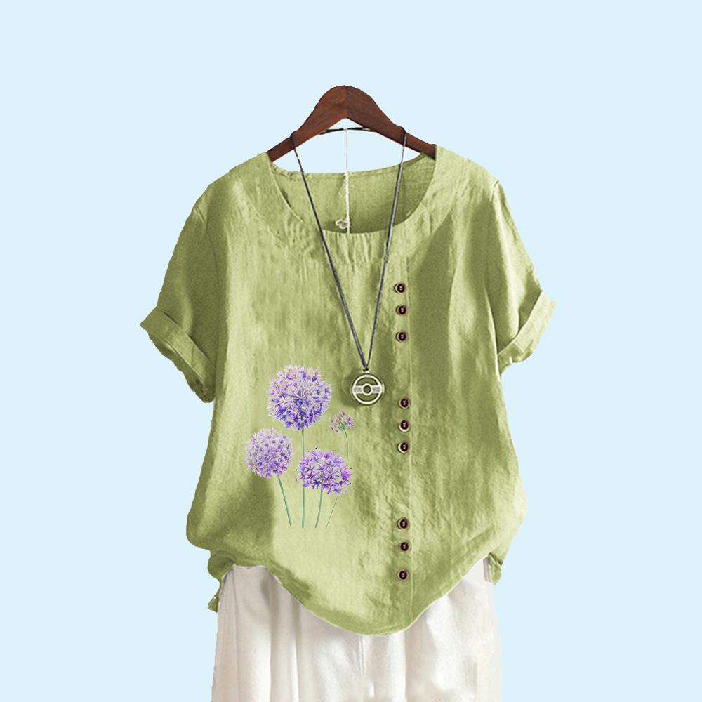 

Модная повседневная блузка с круглым вырезом и принтом, женская летняя футболка с коротким рукавом, женская S-5XL, пуловер больших размеров, свободная рубашка XXXXXL зелёный