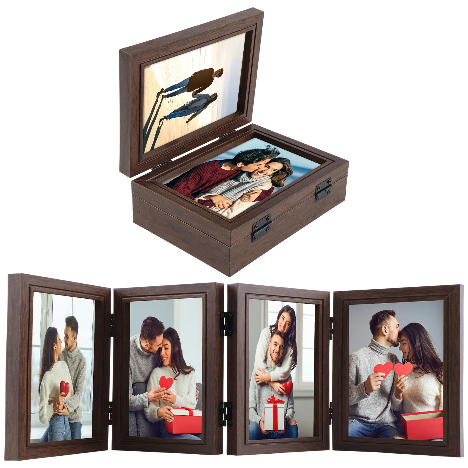 Quadruple Photo Frame Foldable Photo Frame Hinge Photo Album Ornament with High Definition Glass for Desktop Birthday Gifts