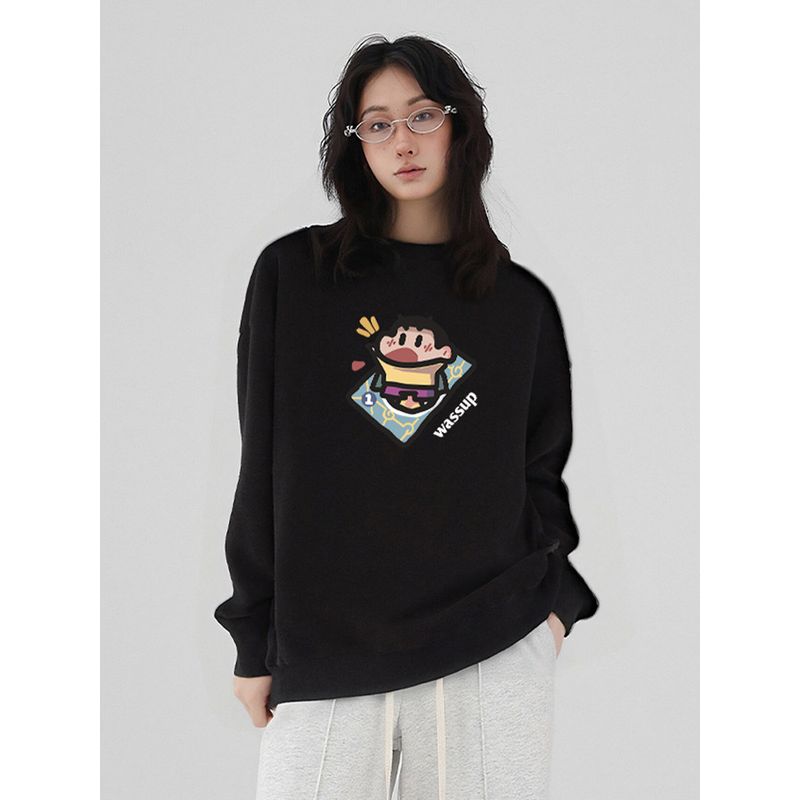 Wassup Cartoon Shin-Chan Heavyweight Sweatshirt for Men, Autumn/Winter 2025 New Trendy Brand Loose Casual Couple Crewneck Top