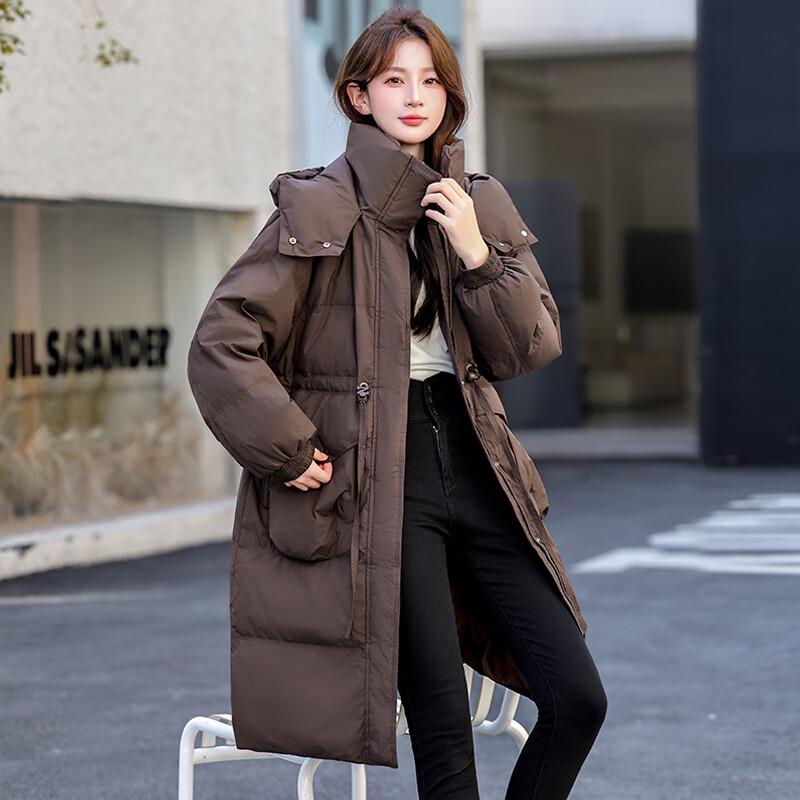 Fengmao Women's Hooded Mid-Length Down Jacket