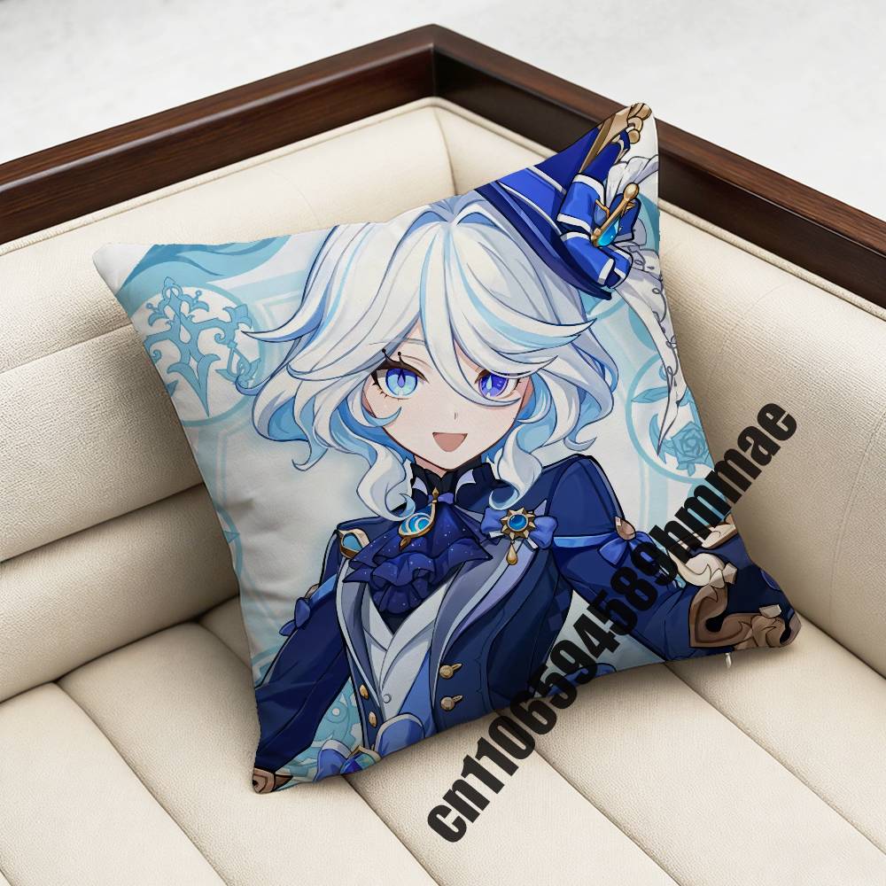 Genshin Impact Furina Throw Pillow Case Sham 45X45Cm 35X35Cm Square Home Pillowcase Cushion Cover