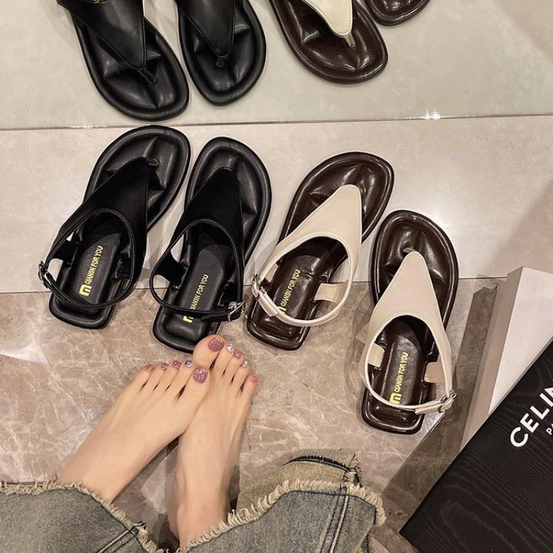 Fashion Hot Selling 2025 New Women's Flat Sandals Ashion Outwear Slip-On Leather Roman Style Shoes Comfortable Flats Sandalias De Mujer