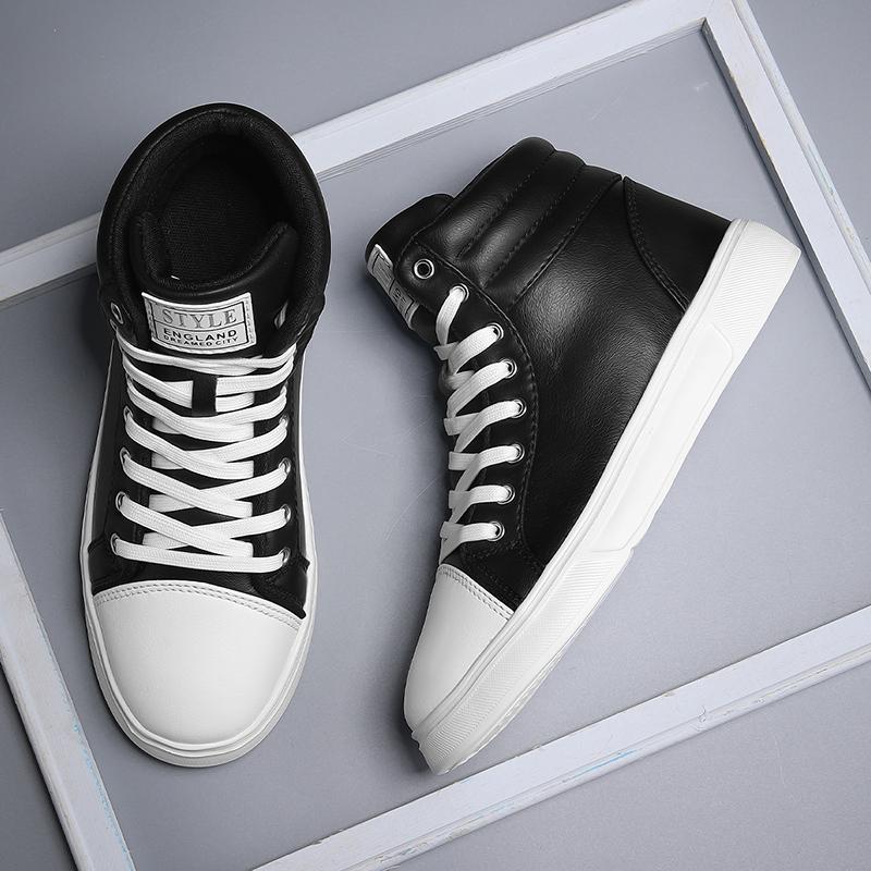 

Черные мужские кроссовки высокие кеды для скейтборда унисекс из ПУ кожи удобная обувь для ходьбы водонепроницаемые легкие кроссовки 35 чёрный