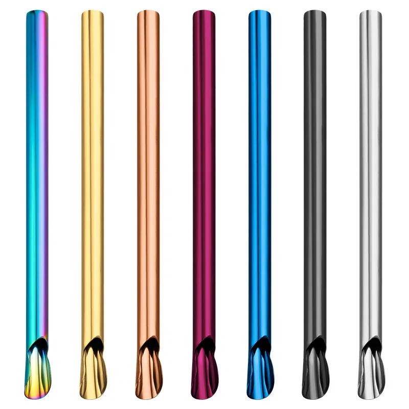 4Pcs Straw Spoon Durability Stirring Spoon Drinking Straw for Smoothie Milkshake Bar Reusable Stainless Steel Scoop