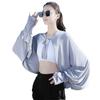 Long Sleeve Sunscreen Shawl Solid Color Thin Crop Top New Long Sleeve Crop Top  Outdoor Activities