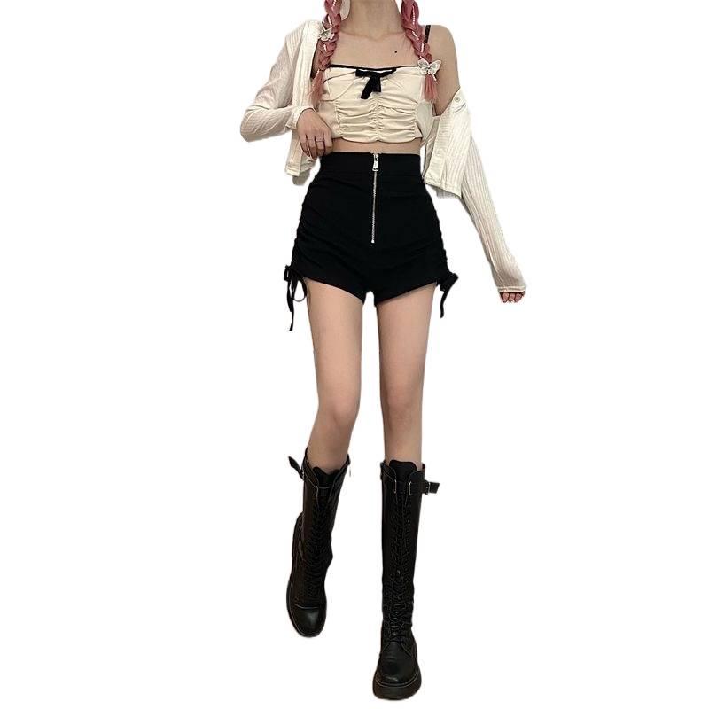 2026 Summer Plus Size High-Waist A-Line Wide Leg Shorts for Women - Black