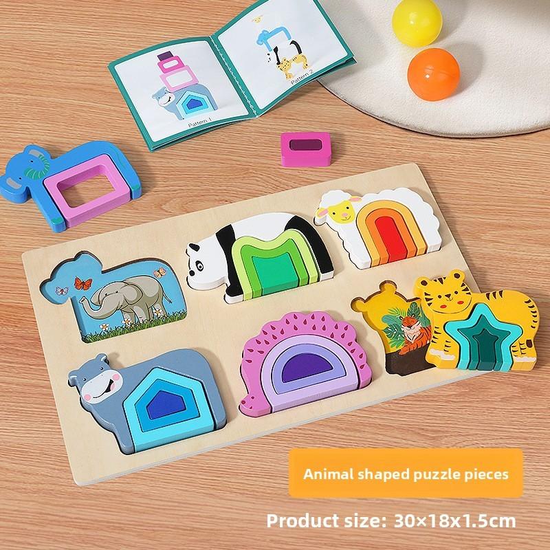 Wooden Shape Puzzle For Toddlers With Geometric And Farm Animal Designs For Early Learning