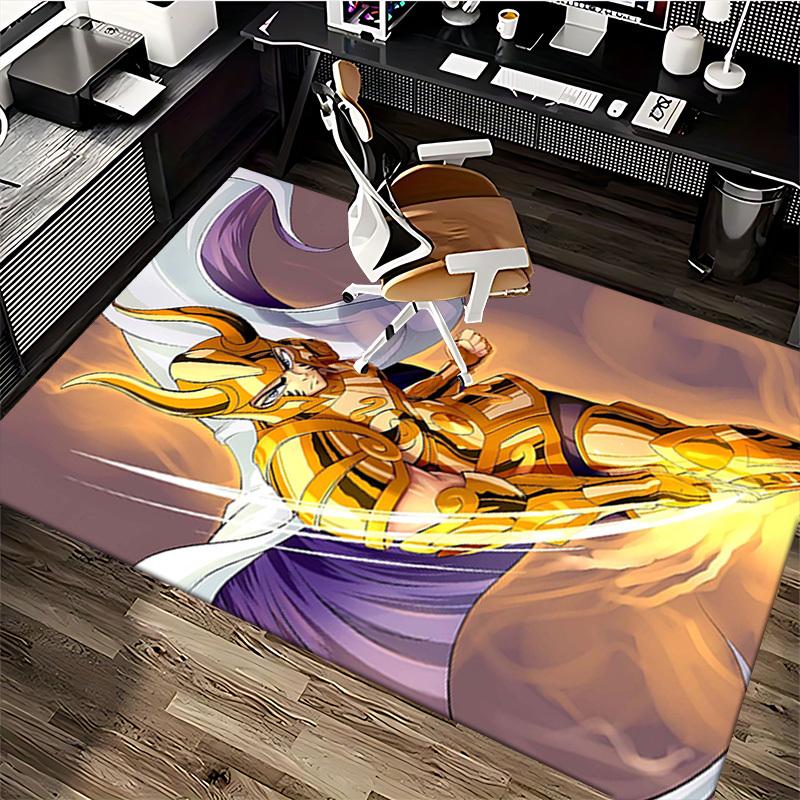 1pc Golden Saint Seiya Chair Mat - Anime Cartoon Design Office Rug, Non-Slip Carpet for Home Decor, Gaming Room, Seasonal Gift.R004