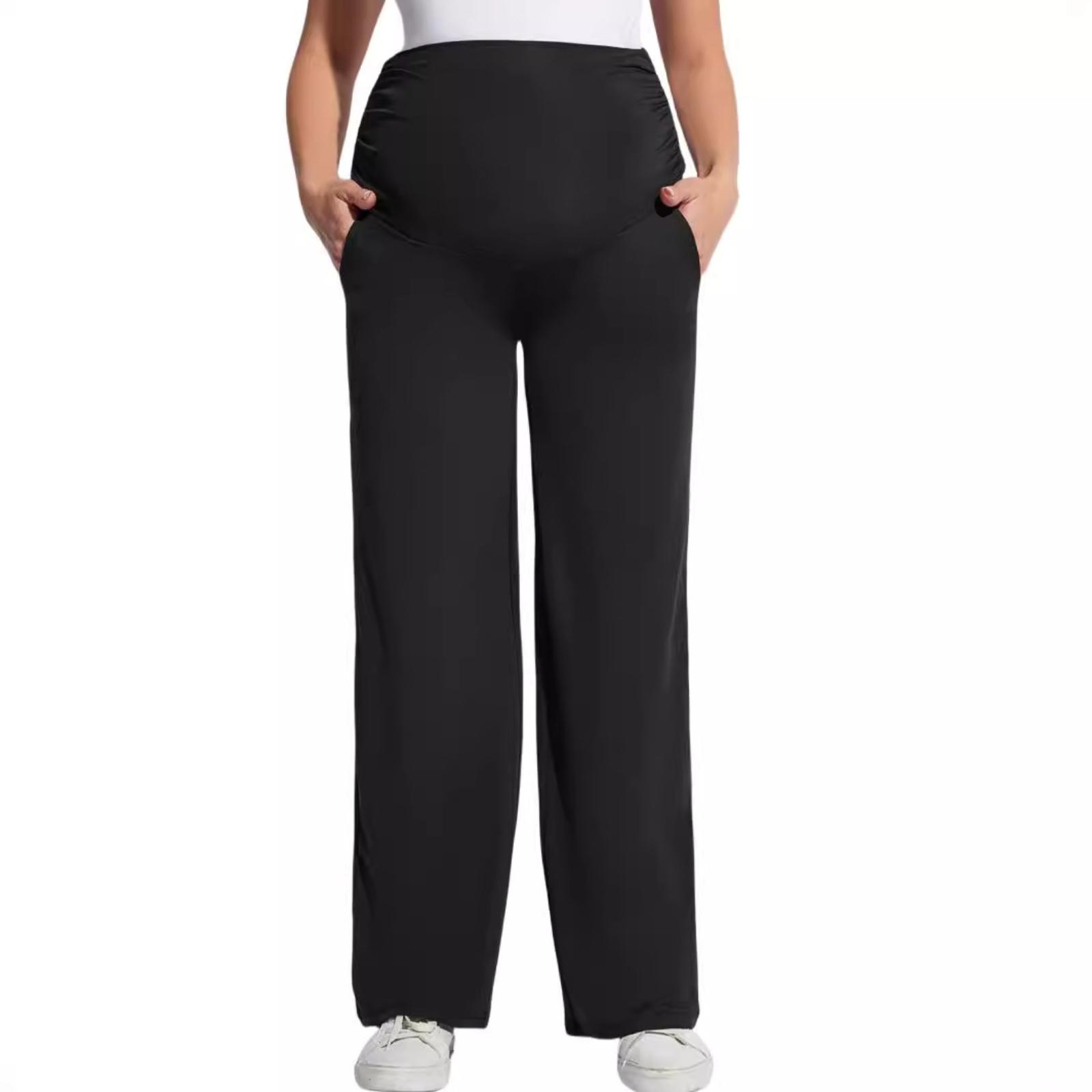 

Женские повседневные прямые брюки с высокой посадкой, высокоэластичные спортивные брюки для беременных с поддержкой живота XL чёрный