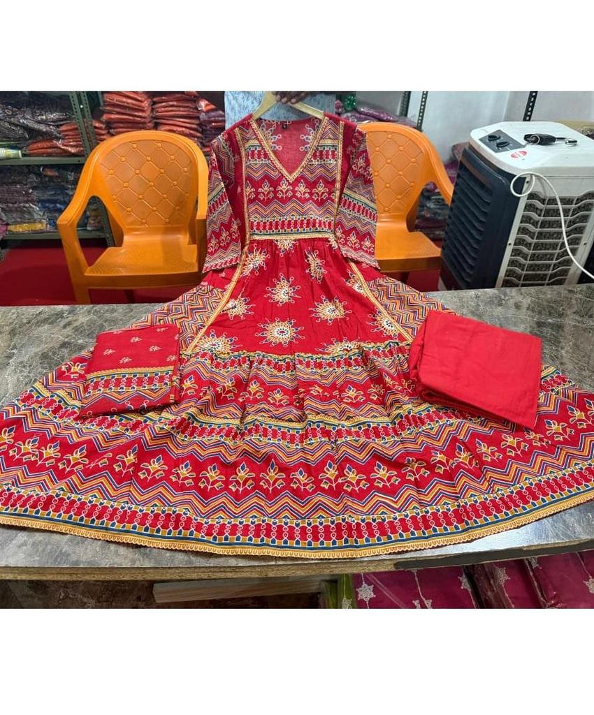 Women Bollywood Printed Cotton Anarkali Kurta Pant Dupatta Set Indian Designer Top Tunic Salwar Suit