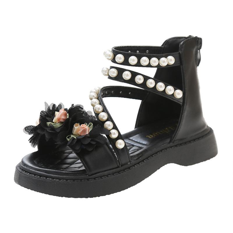 Girl Princess Dress Sandals Summer Chic Flower Children Wedding Party Sandals Fashion Beading Kids Causal Roman Sandals Open-toe