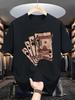 Men'S Casual Crew Neck T-Shirt with Playing Card Graphic,  Knit Fabric, Slight Stretch, Regular Fit, Summer Top for Daily Wear