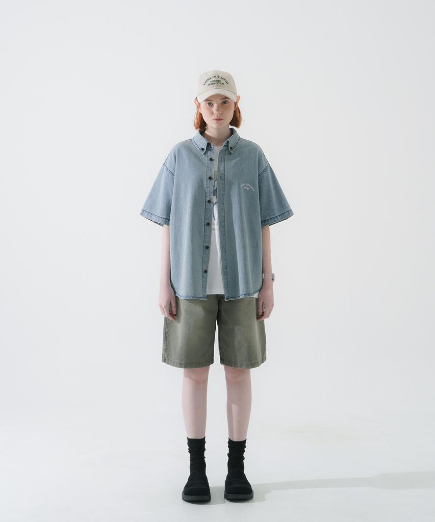 WV PROJECT Summer Loud Denim Short Sleeve Shirt Vintage Blue Mjss7663